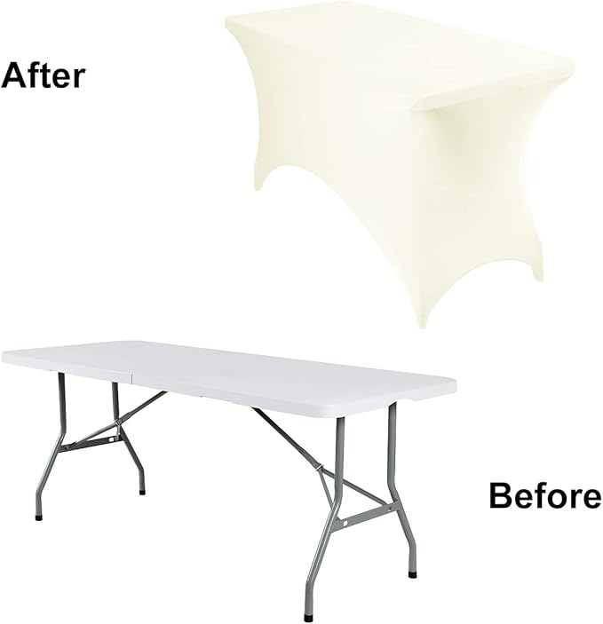 2Pack Spandex Waterproof Table Covers 4ft,Spandex 4ft Waterproof Table Cover for Party,Wedding, Banquet, and Events(Ivory)