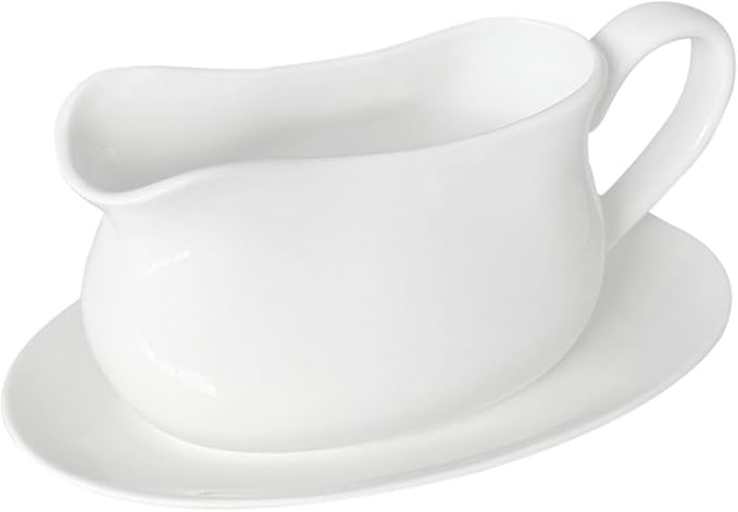 17oz Gravy Boat with Saucer Stand, Set of 1, Ceramic Sauce Boat with Tray for Salad Dressings,ketchup, Creamer, Broth, Black Pepper, White