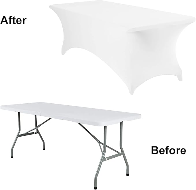2Pack Spandex Waterproof Table Covers 8ft,Spandex 8ft Waterproof Table Cover for Party,Wedding, Banquet, and Events(White)