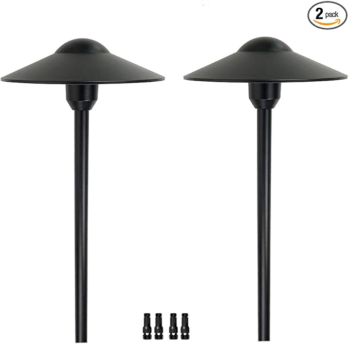 Arrownine Cast Aluminum Low Voltage Landscape Path Area Spread Lighting Pathway Lights Included Ground Spike,Wire Connectors Free Replaceable 3 Watts G4 LED Bulb Warm White 2-Pack (Black Finish)