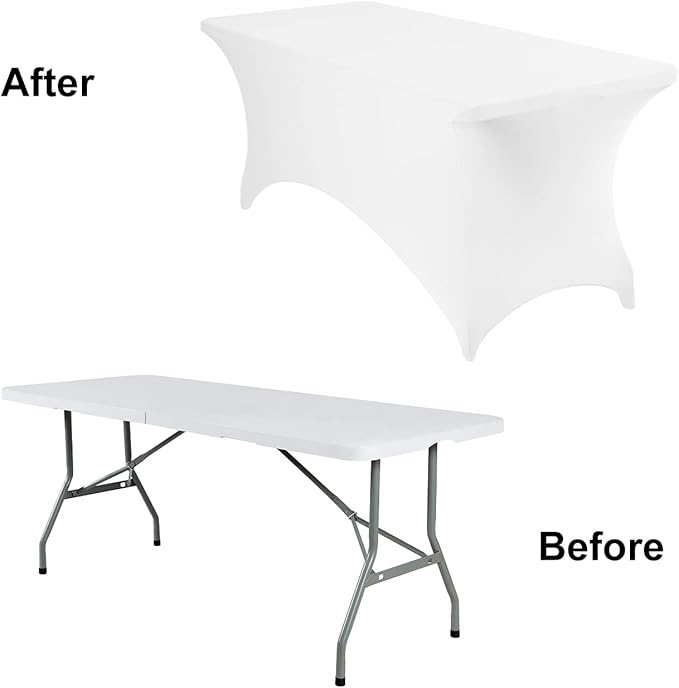 2Pack Spandex Waterproof Table Covers 6ft,Spandex 6ft Waterproof Table Cover for Party,Wedding, Banquet, and Events(White)