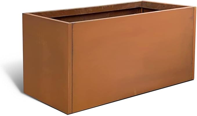 Corten Steel Corner Metal Planter Box Garden Steel Planter Pot for Patio Modern Farmhouse Rustic Design (L36 x W12 x D16, Rusted)