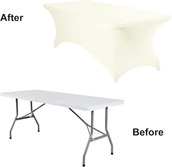 2Pack Spandex Waterproof Table Covers 8ft,Spandex 8ft Waterproof Table Cover for Party,Wedding, Banquet, and Events(Ivory)