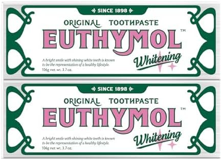 EUTHYMOL Whitening Toothpaste (3.7fl oz*2, Pack of 2) - Stain Removal in 2 Weeks, Long-Lasting Freshness for Sensitive Gum & Teeth. Bad Breath, Cavity Prevention. Recyclable Aluminum Tube