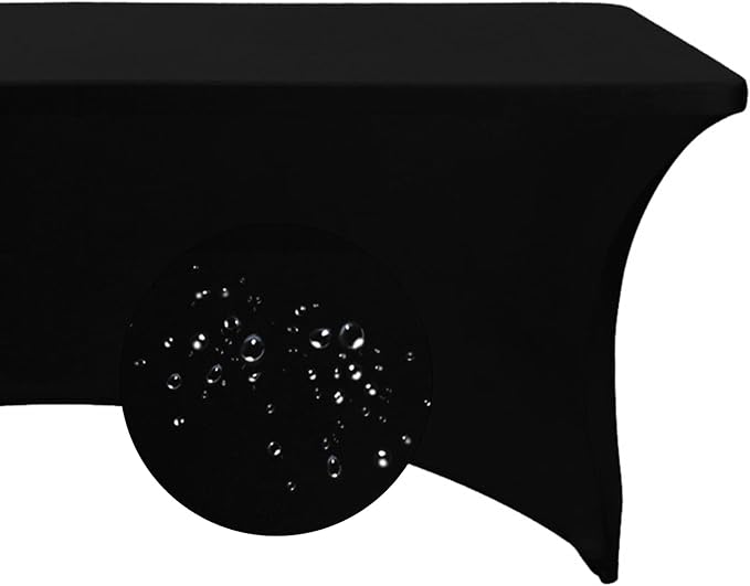 4-Pack Rectangular Spandex Waterproof Tablecloth, 6FT, Black - Stretchable, Stain Resistant, All-Season, Durable, Party, Wedding, Banquet, Events, Table Cover