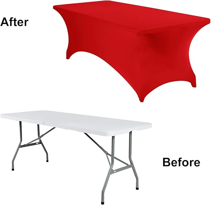 2Pack Spandex Waterproof Table Covers 8ft,Spandex 8ft Waterproof Table Cover for Party,Wedding, Banquet, and Events(Red)