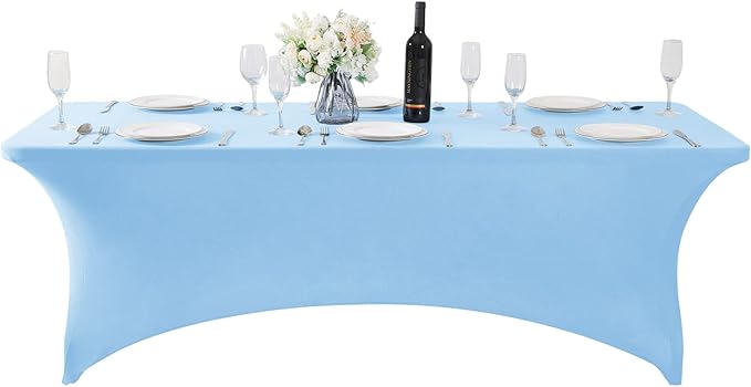 2Pack Spandex Table Cover for 8FT or 4ft or 6ft Table Universal Fitted Stretch Tablecloth for Party, Banquet, Wedding and Events-Blue Mist