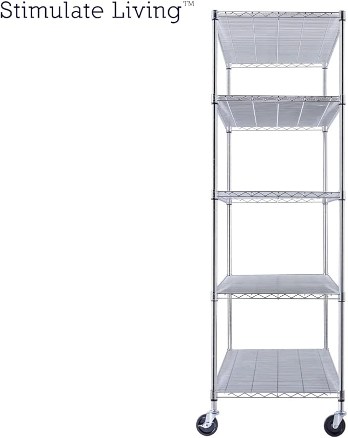 60"x24"x72" PRIME HEAVY DUTY Chrome 5-Tier Wire Shelving NSF 3000 LBS MAX Capacity Storage Rack for Commercial, School, Home, Garage, Warehouse, Industrial, and Hospital Uses (with Wheels)