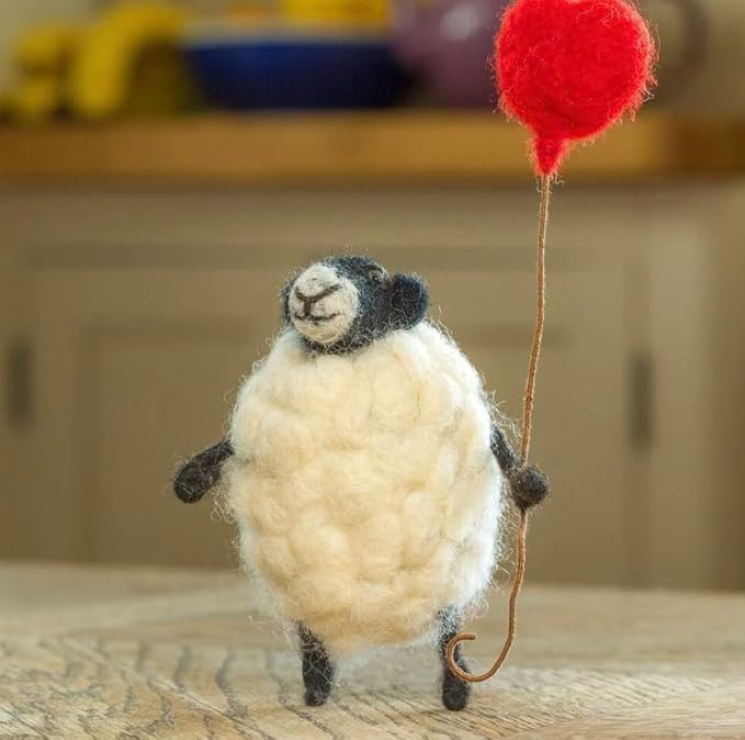 | Hand-Felted Sheply Sheep with Heart Balloon | Organic Wool Home Decor | Fair Trade Plush Animal Ornament | Gift for Any Occasion | Perfect for New Spaces & Home Accessories