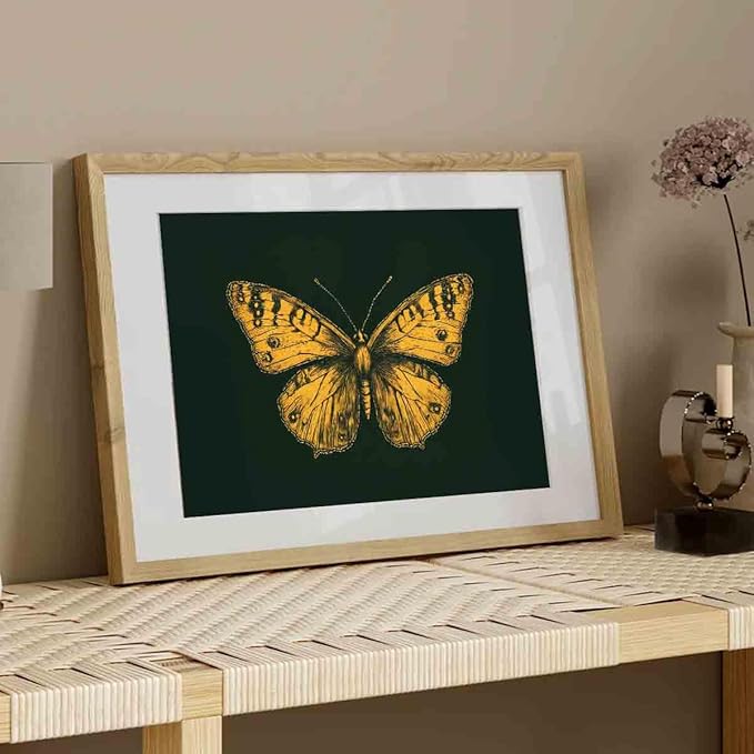 Gold Butterfly Paintings Green Gold Abstract Wall Art Moody Insect Artwork Vintage Butterfly Pictures Abstract Moody Animal Prints Wild Animals Painting Living Room Decor 16x24inch No Frame