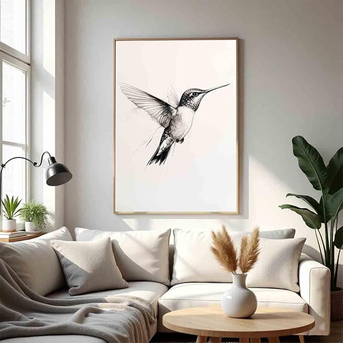 Hummingbird Canvas Wall Art Animal Sketch Prints Sketch Painting Minimalist Animal Wall Art Black And White Bird Prints Vintage Hummingbird Poster Farmhouse Artwork Room Decor 16x24inch No Frame