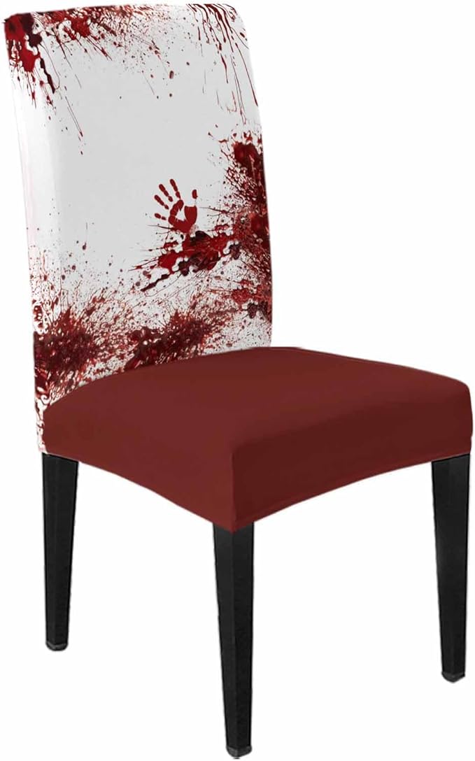4 Pcs Dining Chair Covers Stretch Spandex Slipcovers Halloween Horror Bloody Handprint Removable Washable Dining Room Seat Cover Cushion Protector for Home Hotel Banquet Decor Red Blood White