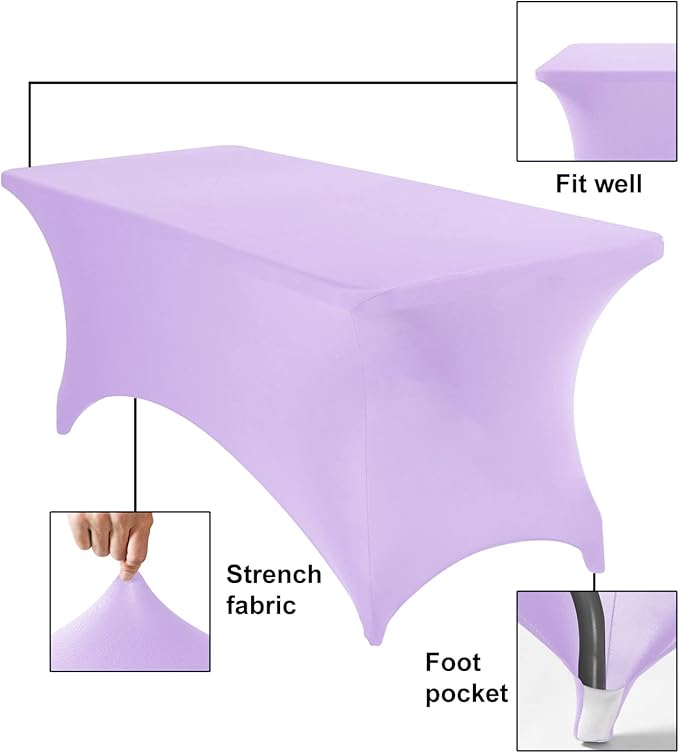2Pack Spandex Waterproof Table Covers 6ft,Spandex 6ft Waterproof Table Cover for Party,Wedding, Banquet, and Events(Lavender)