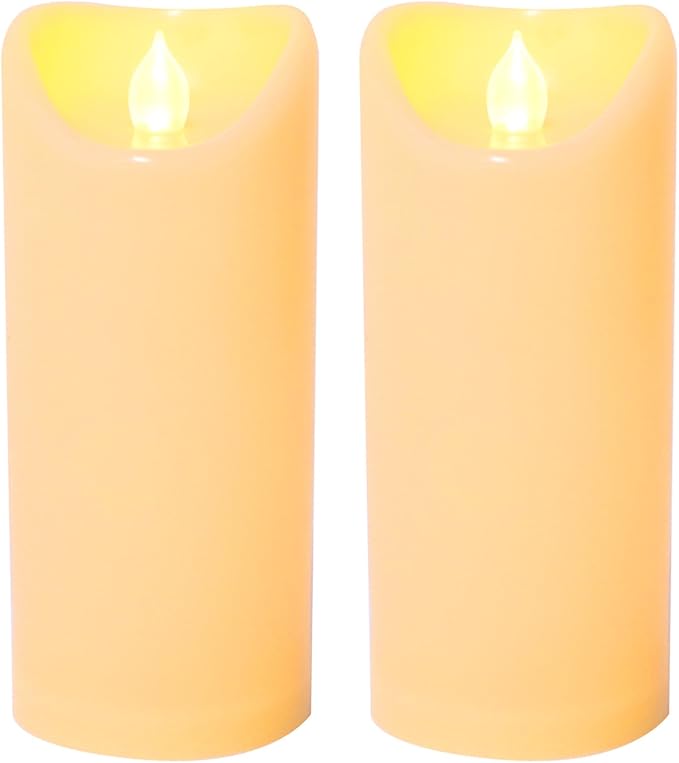 CANDLE CHOICE Outdoor Battery Operated Flameless Candles with Remote Timer Waterproof Flickering Plastic Electric LED Pillar Lights for Lantern Patio Garden Wedding Party Decorations 3x7 Inches 2 PCS