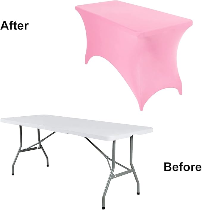 2Pack Spandex Waterproof Table Covers 4ft,Spandex 4ft Waterproof Table Cover for Party,Wedding, Banquet, and Events(Pink)