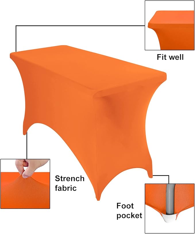 2Pack Spandex Waterproof Table Covers 4ft,Spandex 4ft Waterproof Table Cover for Party,Wedding, Banquet, and Events(Orange)