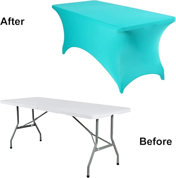 2Pack Spandex Waterproof Rectangular Tablecloths, 6FT, Turquoise, Stretchable, Stain Resistant, All-Season, Party, Wedding, Banquet, Events