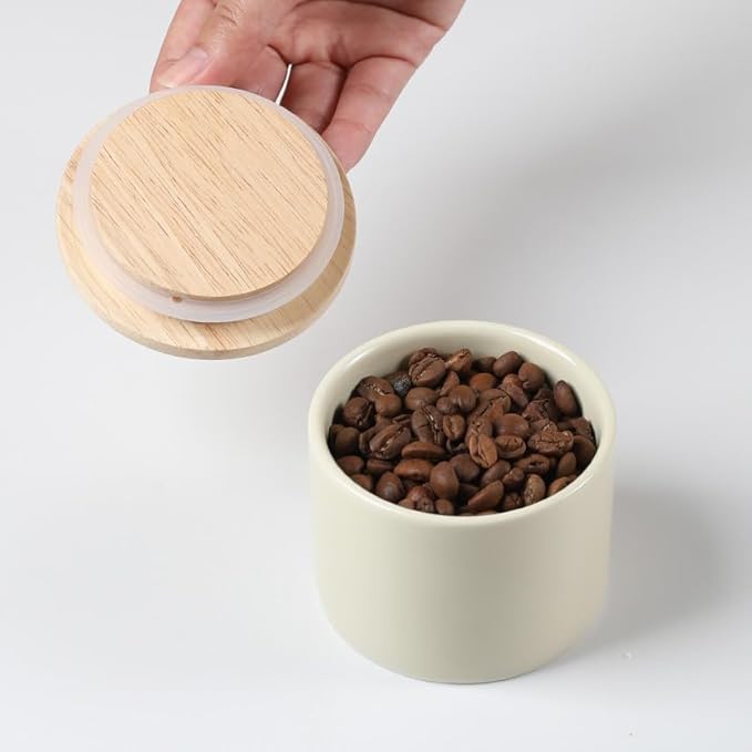 Sweejar Kitchen Canisters Ceramic Food Storage Jar, Stackable Containers with Airtight Seal Wooden Lid for Serving Ground Coffee, Tea, Sugar, Spice and More - 5 Fl Oz(Gradient Purple)