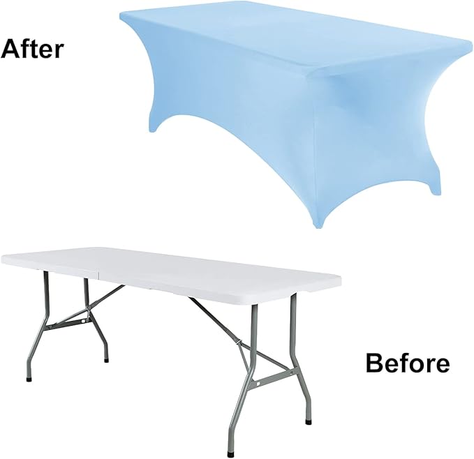2Pack Spandex Waterproof Table Covers 8ft,Spandex 8ft Waterproof Table Cover for Party,Wedding, Banquet, and Events(Blue Mist)