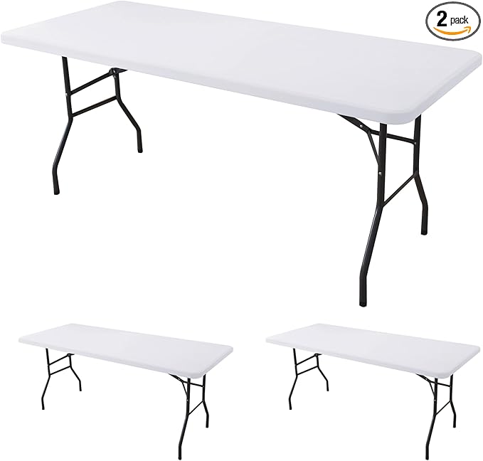Fitted Tablecloth for 6 Foot Rectangle Tables-2 Pack White Elastic Outdoor Picnic Table Cover-Spandex Stretch Folding Table Cloths 6 ft for Camping Dining Room Patio Kitchen Banquet Party