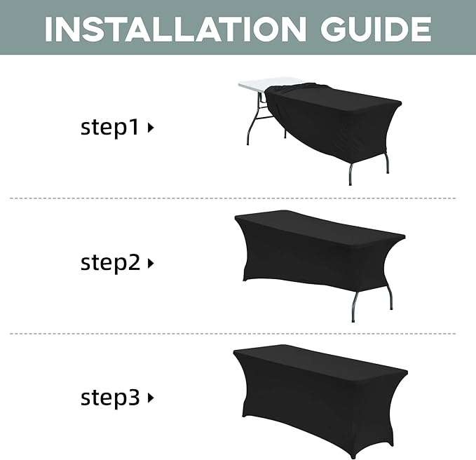 CWK 4FT Waterproof Stretch Spandex Table Cover for Rectangular Tables - Elastic Fitted Tablecloth for Folding Tables,Wrinkle Resistant Table Cloth for Parties, Weddings, Banquets & Events (Black)