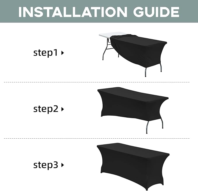 CWK 6FT 2Pcs Stretch Spandex Table Cover for Rectangular Tables - Elastic Fitted Tablecloth for Folding Tables, Wrinkle Resistant, Durable Table Protector for Parties,Weddings,Banquets &Events (Black)