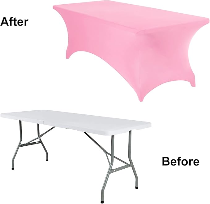 2Pack Spandex Waterproof Table Covers 8ft,Spandex 8ft Waterproof Table Cover for Party,Wedding, Banquet, and Events(Pink)