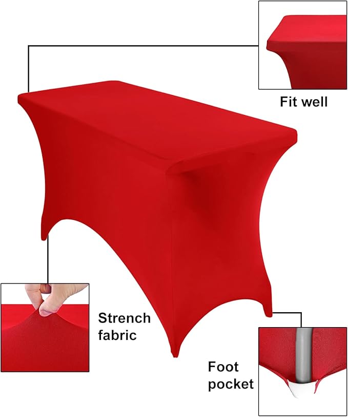 4Pack Spandex Waterproof Table Covers 4ft,Spandex 4ft Waterproof Table Cover for Party,Wedding, Banquet, and Events(Red)