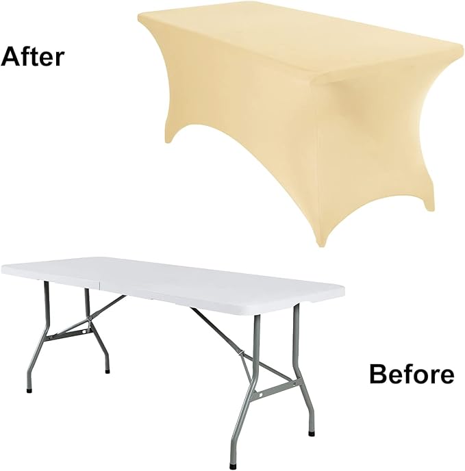 2Pack Spandex Waterproof Table Covers 6ft,Spandex 6ft Waterproof Table Cover for Party,Wedding, Banquet, and Events(Champagne)