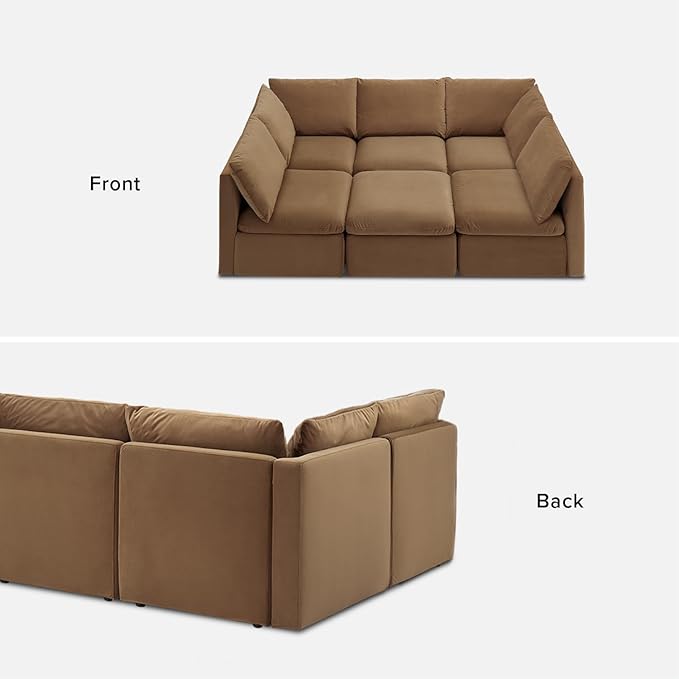mopio Oversized Modular Sectional Sofa with Fully Removable Covers and Storage, Convertible U, L-Shaped and Sleeper Sectional, Modern Couches with Ottoman Chaise (Hazelnut Velvet, 6 Seats, Sleeper)