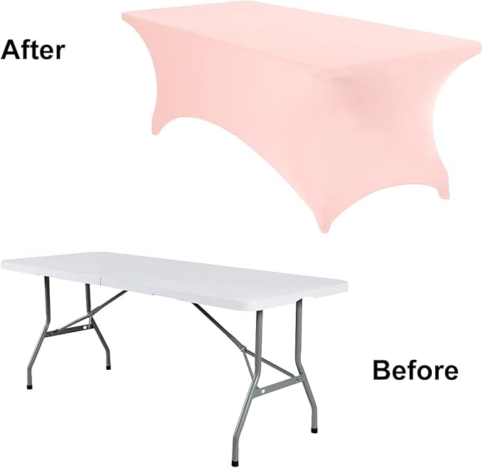2Pack Spandex Waterproof Table Covers 8ft,Spandex 8ft Waterproof Table Cover for Party,Wedding, Banquet, and Events(Blush Pink)
