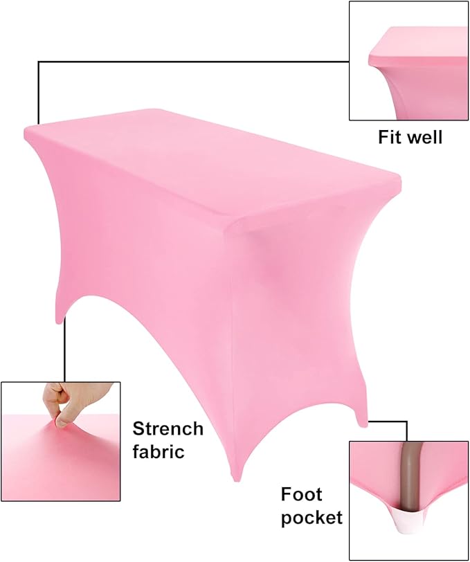 2Pack Spandex Waterproof Table Covers 4ft,Spandex 4ft Waterproof Table Cover for Party,Wedding, Banquet, and Events(Pink)