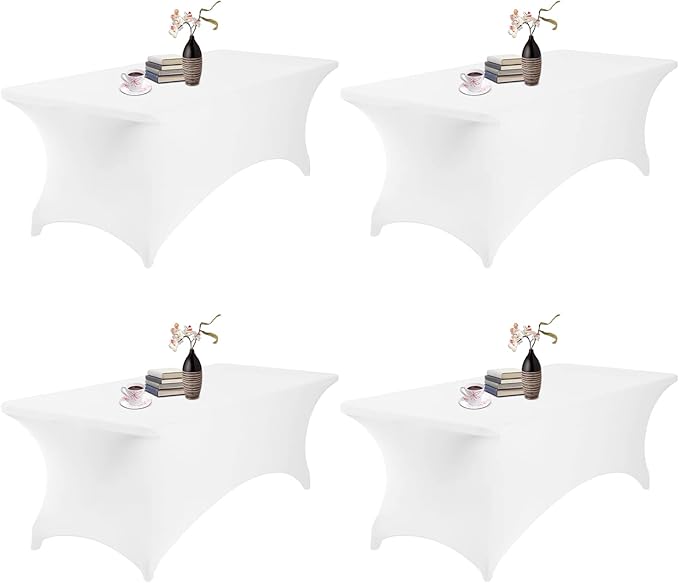 4Pack Spandex Waterproof Table Covers 8ft,Spandex 8ft Waterproof Table Cover for Party,Wedding, Banquet, and Events(White)