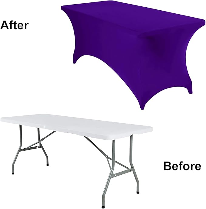 2Pack Spandex Waterproof Table Covers 6ft,Spandex 6ft Waterproof Table Cover for Party,Wedding, Banquet, and Events(Purple)