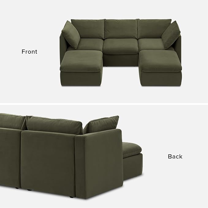 mopio Oversized Modular Sectional Sofa with Fully Removable Covers and Storage, Convertible U, L-Shaped and Sleeper Sectional, Modern Couches with Ottoman Chaise (Olive Green Velvet, 5 Seats, U)