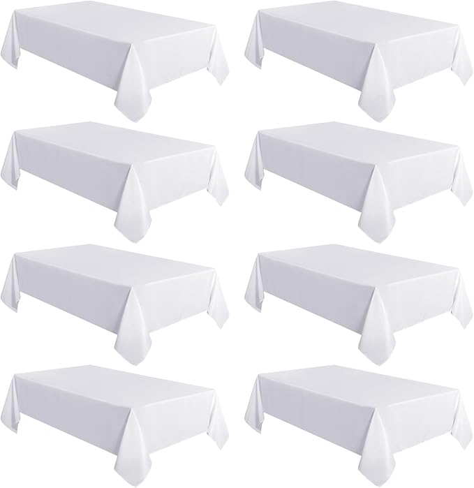 sancua 8 Pack White Tablecloth 60 x 120 Inch, Rectangle Table Cloth for 8 Feet Tables - Stain and Wrinkle Resistant Washable Polyester Table Cover for Dining Tables, Buffet Parties and Camping