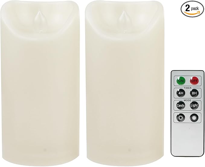 CANDLE CHOICE Outdoor Battery Operated Flameless Candles with Remote Timer Waterproof Flickering Plastic Electric LED Pillar Lights for Lantern Patio Garden Wedding Party Decorations 3x6 Inches 2 PCS