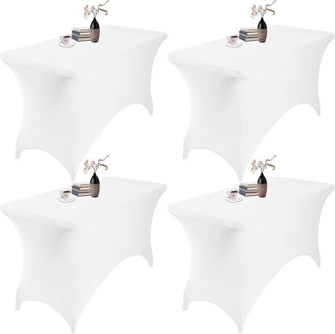 4Pack Spandex Waterproof Table Covers 4ft,Spandex 4ft Waterproof Table Cover for Party,Wedding, Banquet, and Events(White)