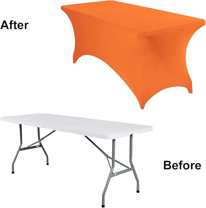 2Pack Spandex Waterproof Table Covers 6ft,Spandex 6ft Waterproof Table Cover for Party,Wedding, Banquet, and Events(Orange)