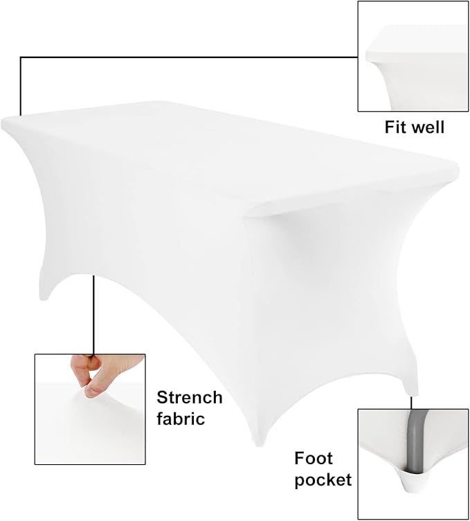 2Pack Spandex Waterproof Table Covers 6ft,Spandex 6ft Waterproof Table Cover for Party,Wedding, Banquet, and Events(White)