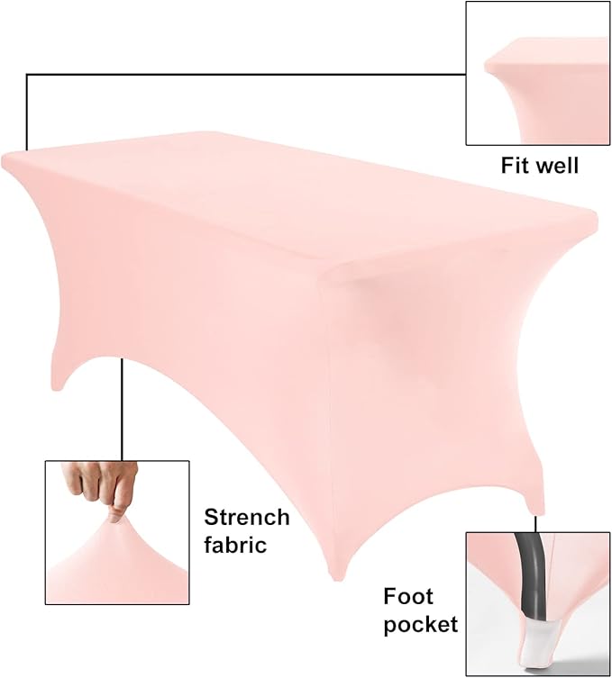 2Pack Spandex Waterproof Table Covers 6ft,Spandex 6ft Waterproof Table Cover for Party,Wedding, Banquet, and Events(Blush Pink)