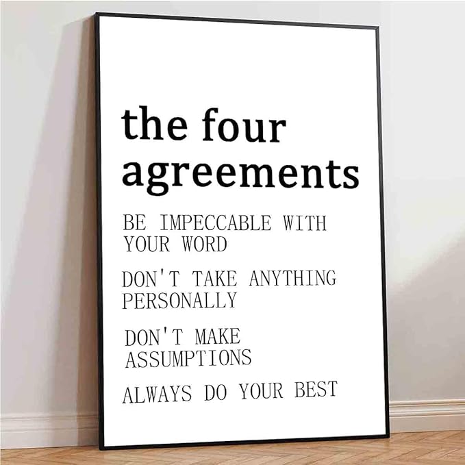 The Four Agreements Poster Inspirational Wall Art Black And White Quote Posters Positive Inspirational Wall Art Vintage Poster Motivational Painting Modern Canvas Minimalist Decor 16x24inch No Frame