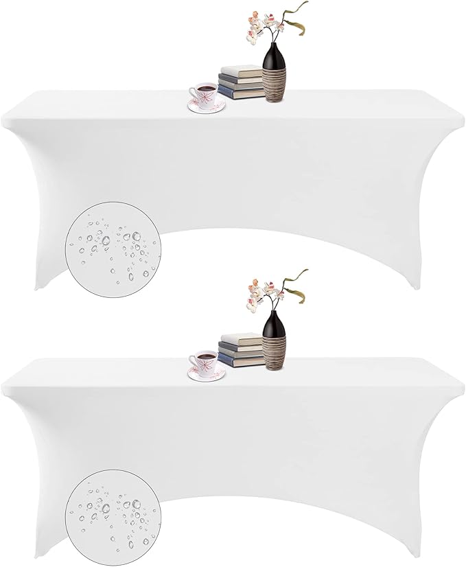 2Pack Spandex Waterproof Table Covers 6ft,Spandex 6ft Waterproof Table Cover for Party,Wedding, Banquet, and Events(White)