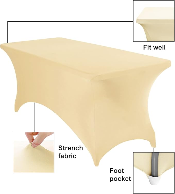 2Pack Spandex Waterproof Table Covers 6ft,Spandex 6ft Waterproof Table Cover for Party,Wedding, Banquet, and Events(Champagne)