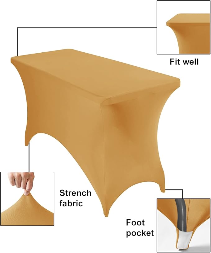 2Pack Spandex Waterproof Table Covers 4ft,Spandex 4ft Waterproof Table Cover for Party,Wedding, Banquet, and Events(Gold)