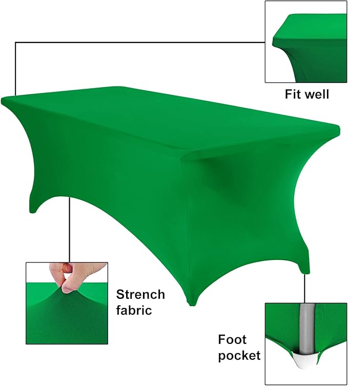 2Pack Spandex Waterproof Table Covers 8ft,Spandex 8ft Waterproof Table Cover for Party,Wedding, Banquet, and Events(Emerald)