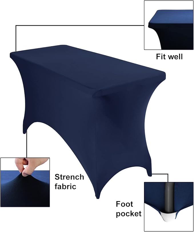 4Pack Spandex Waterproof Table Covers 4ft,Spandex 4ft Waterproof Table Cover for Party,Wedding, Banquet, and Events(Navy)