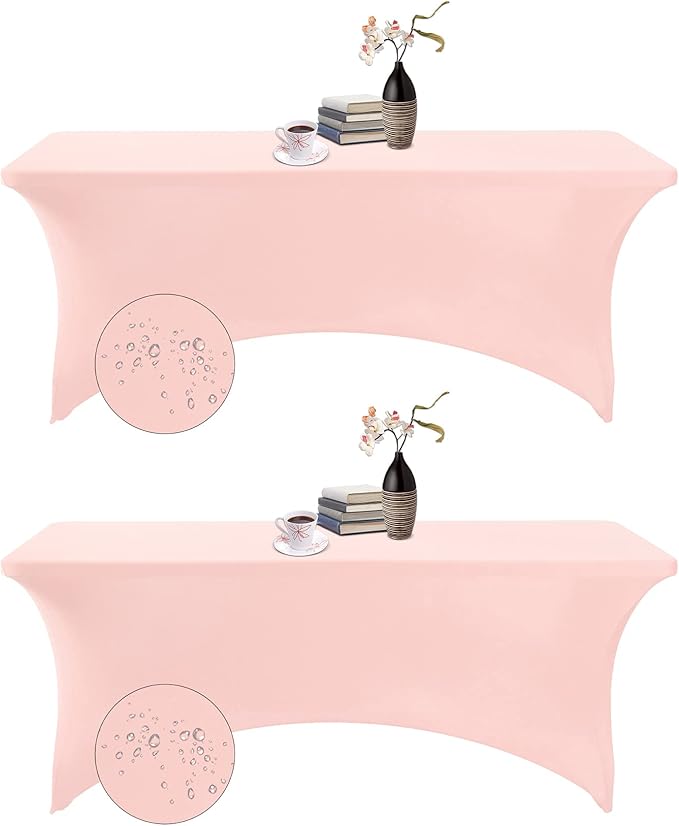 2Pack Spandex Waterproof Table Covers 6ft,Spandex 6ft Waterproof Table Cover for Party,Wedding, Banquet, and Events(Blush Pink)