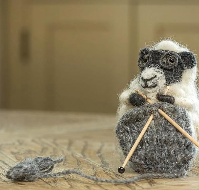| Hand-Felted Knitting Nora Sheep | Organic Wool Home Decor | Fair Trade Plush Animal Ornament | Gift for Any Occasion | Perfect for New Spaces & Home Accessories