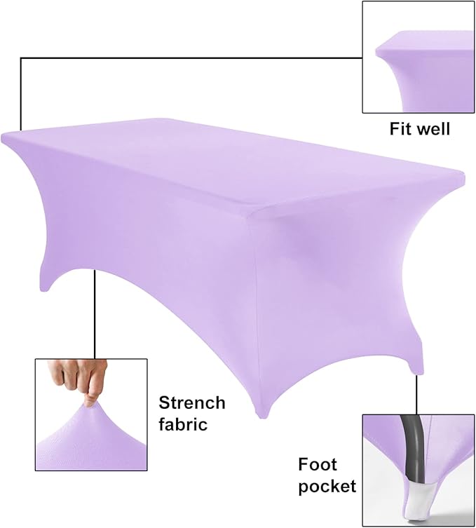 2Pack Spandex Waterproof Table Covers 8ft,Spandex 8ft Waterproof Table Cover for Party,Wedding, Banquet, and Events(Lavender)